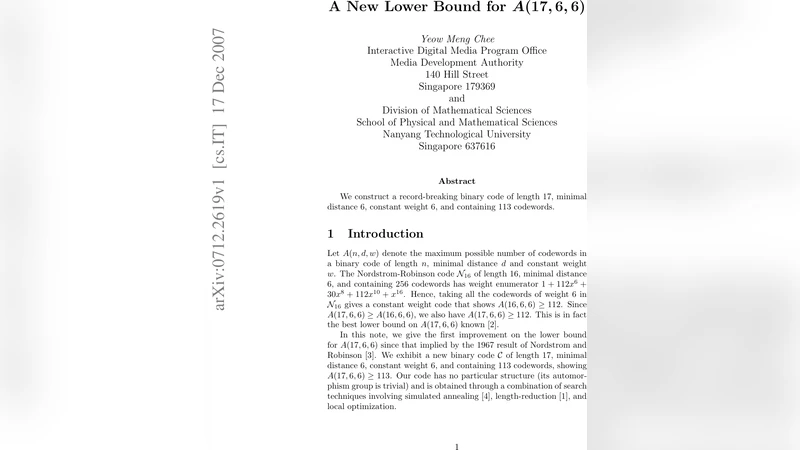 A New Lower Bound for A(17,6,6)