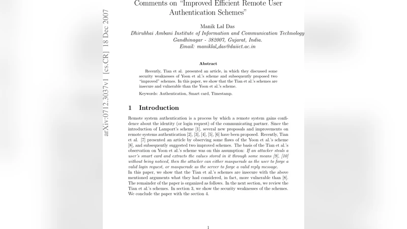 Comments on "Improved Efficient Remote User Authentication Schemes"