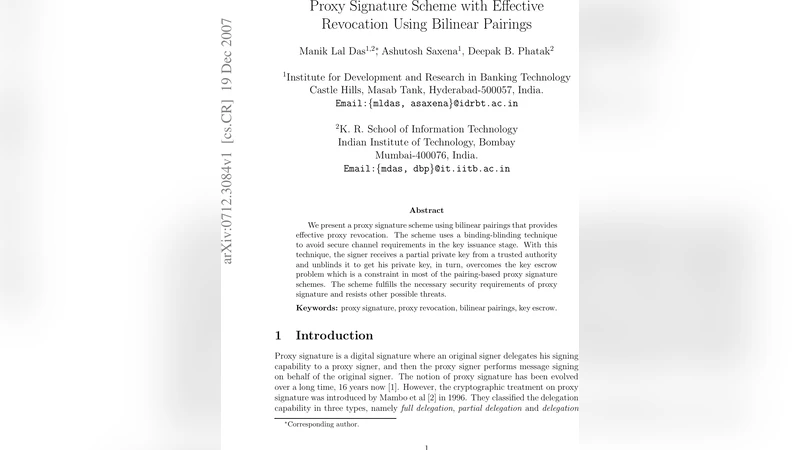 Proxy Signature Scheme with Effective Revocation Using Bilinear Pairings
