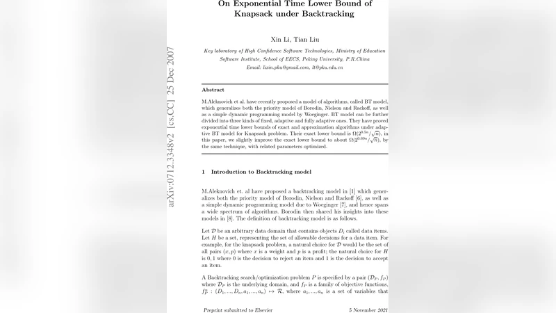 On Exponential Time Lower Bound of Knapsack under Backtracking