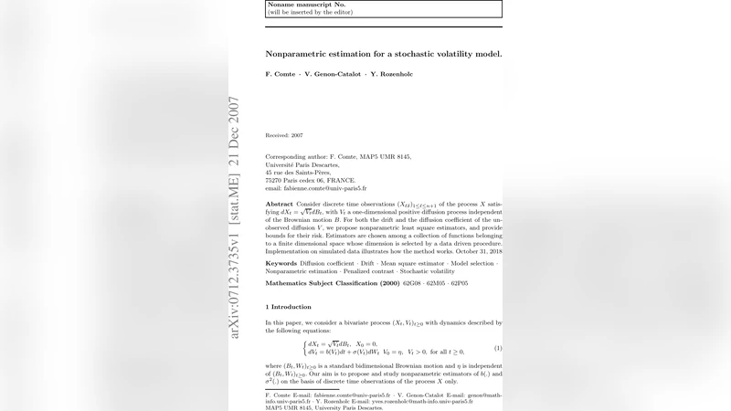 Nonparametric estimation for a stochastic volatility model
