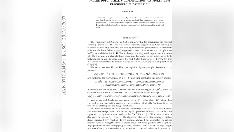 Faster polynomial multiplication via multipoint Kronecker substitution