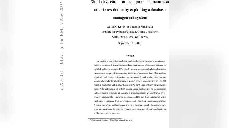 Similarity search for local protein structures at atomic resolution by   exploiting a database management system