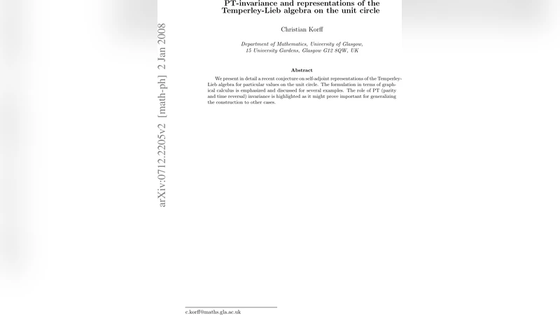 PT-invariance and representations of the Temperley-Lieb algebra on the   unit circle