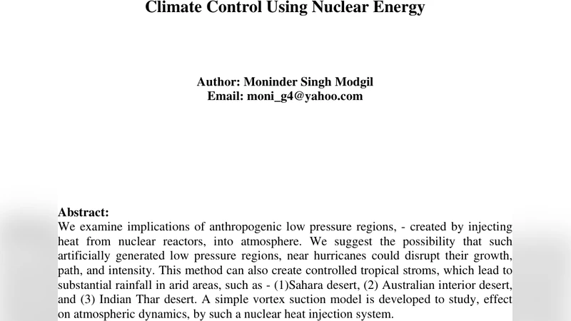 Climate Control Using Nuclear Energy
