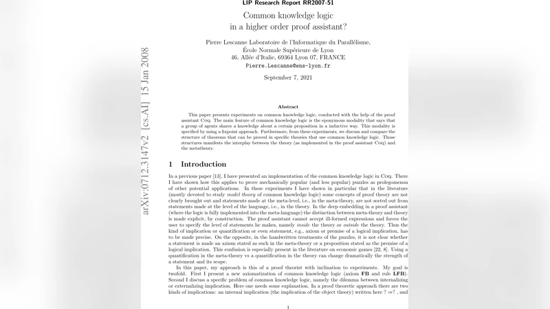 Common knowledge logic in a higher order proof assistant?