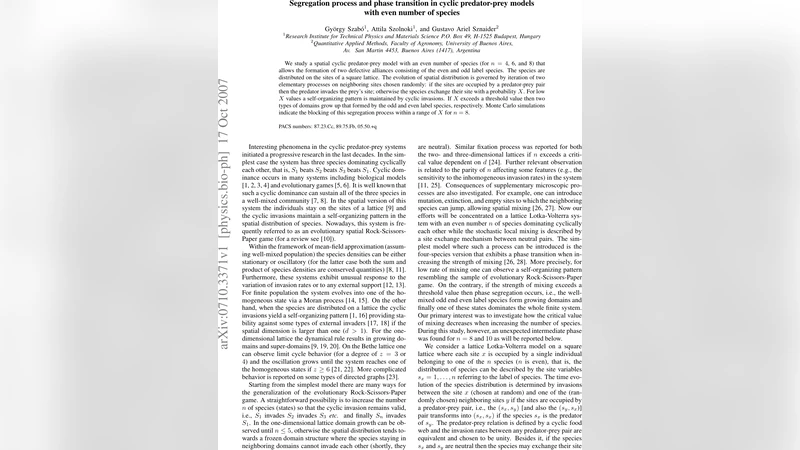 Segregation process and phase transition in cyclic predator-prey models   with even number of species