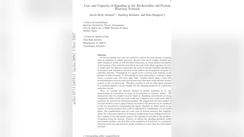Cost and Capacity of Signaling in the Escherichia coli Protein Reaction   Network