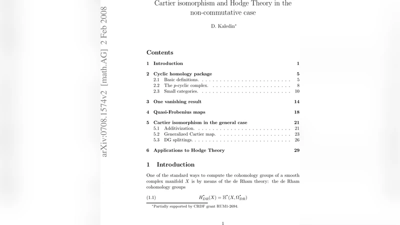 Cartier isomorphism and Hodge Theory in the non-commutative case