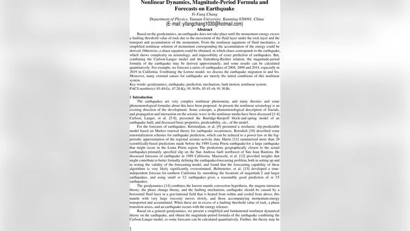 Nonlinear Dynamics, Magnitude-Period Formula and Forecasts on Earthquake