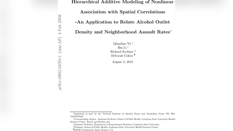 Hierarchical Additive Modeling of Nonlinear Association with Spatial   Correlations-An Application to Relate Alcohol Outlet Density and Neighborhood   Assault Rates