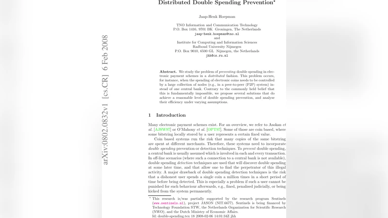 Distributed Double Spending Prevention
