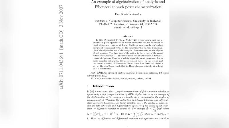 An example of algebraization of analysis and Fibonacci cobweb poset   characterization