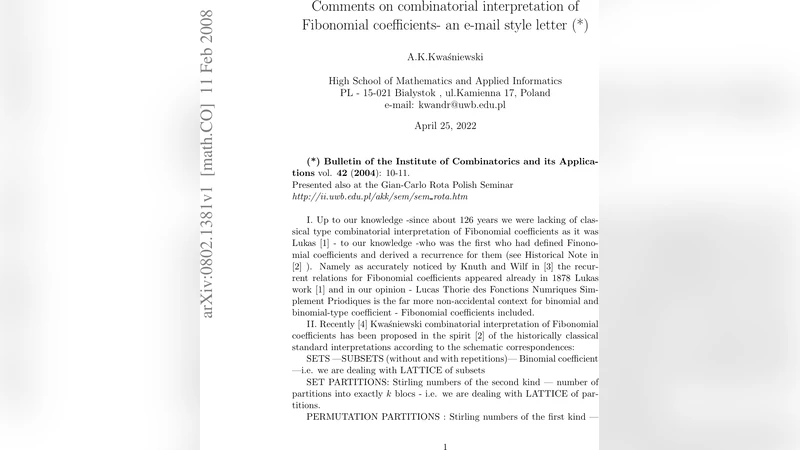 Comments on combinatorial interpretation of fibonomial coefficients - an   email style letter