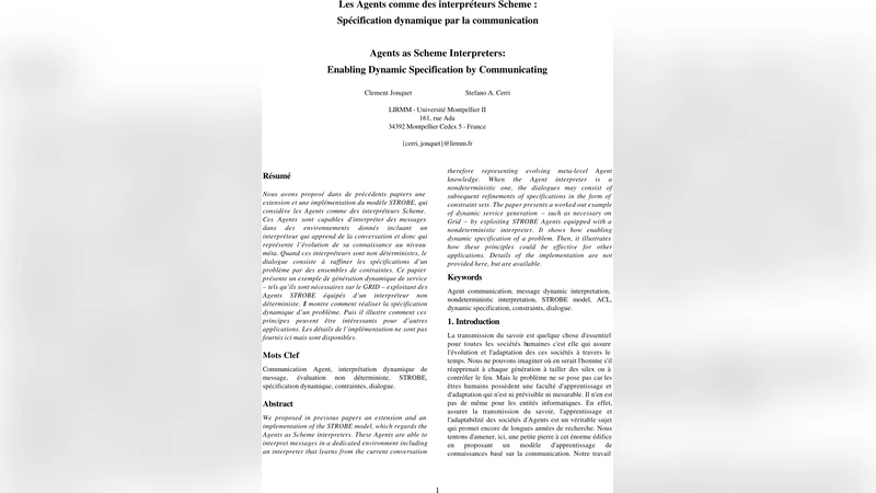 Les Agents comme des interpreteurs Scheme : Specification dynamique   par la communication