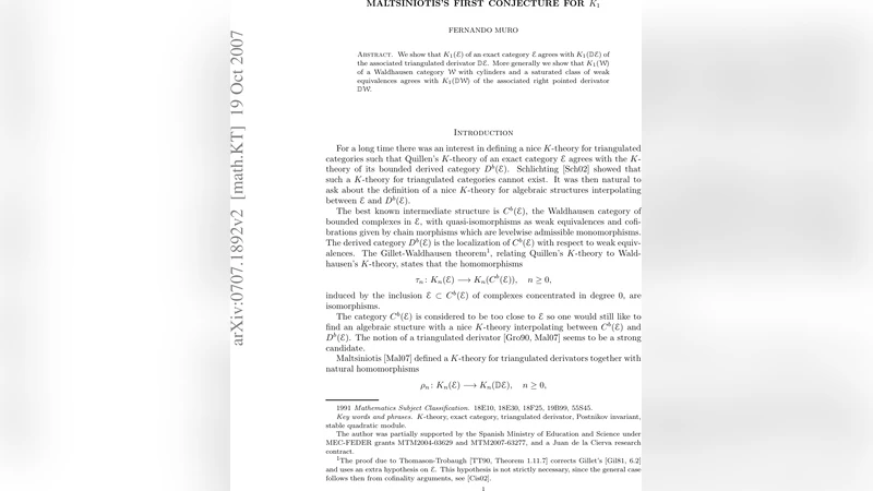 Maltsiniotiss first conjecture for K_1