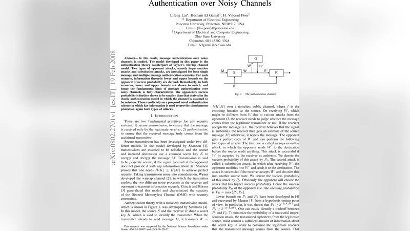 Authentication over Noisy Channels