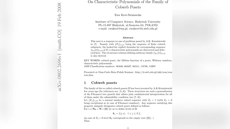On Characteristic Polynomials of the Family of Cobweb Posets