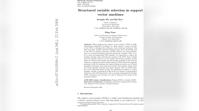 Structured variable selection in support vector machines