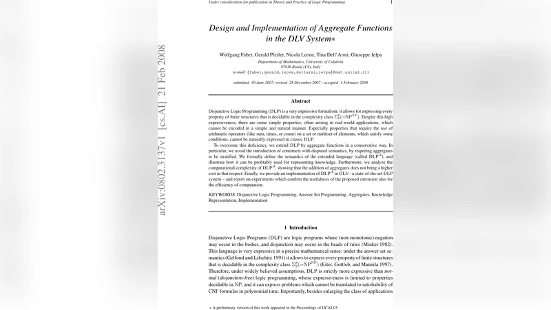 Design and Implementation of Aggregate Functions in the DLV System