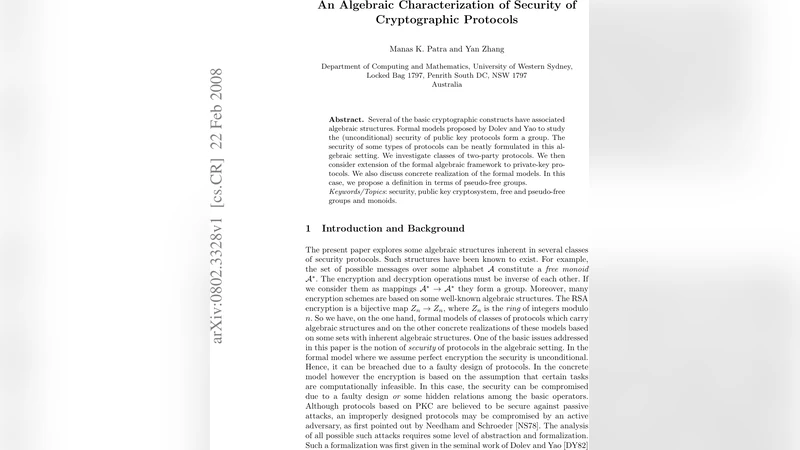 An Algebraic Characterization of Security of Cryptographic Protocols