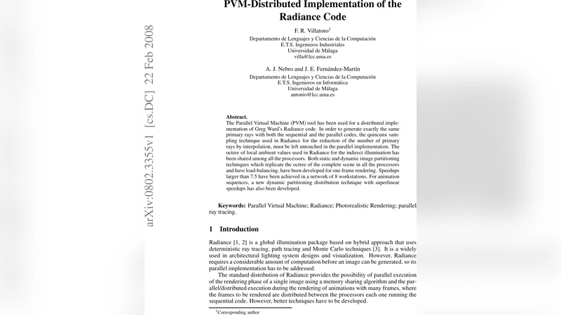 PVM-Distributed Implementation of the Radiance Code