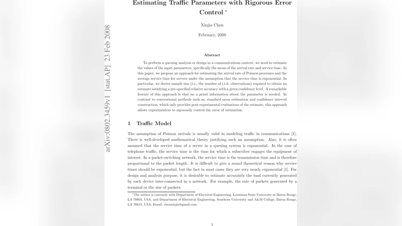 Estimating Traffic Parameters with Rigorous Error Control