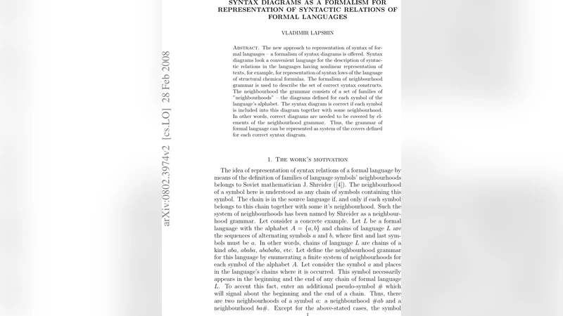 Syntax diagrams as a formalism for representation of syntactic relations   of formal languages