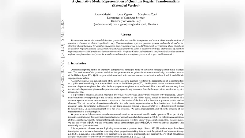A Qualitative Modal Representation of Quantum Register Transformations