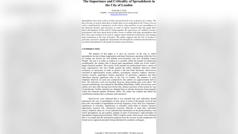 The Importance and Criticality of Spreadsheets in the City of London