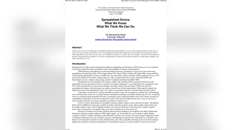 Spreadsheet Errors: What We Know. What We Think We Can Do