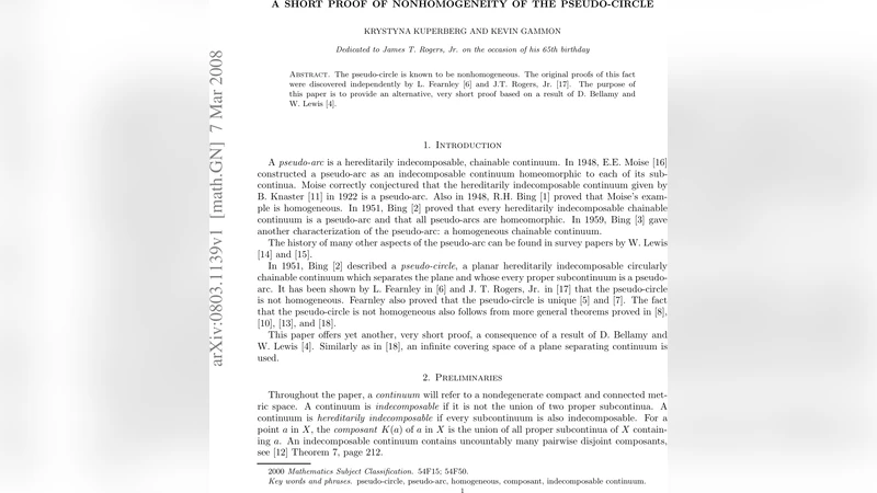 A short proof of nonhomogeneity of the pseudo-circle