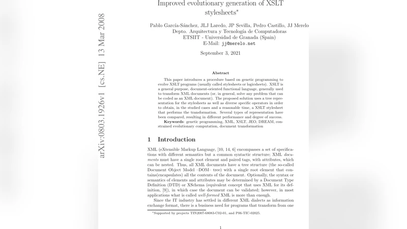 Improved evolutionary generation of XSLT stylesheets