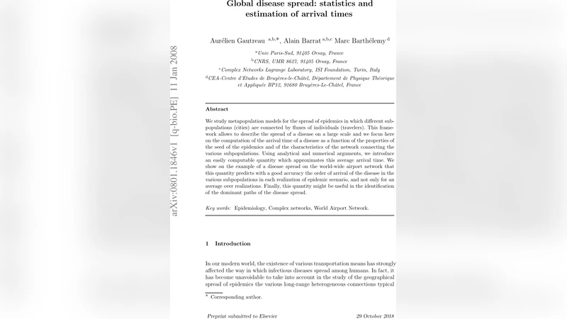 Global disease spread: statistics and estimation of arrival times