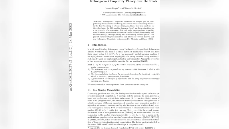 Kolmogorov Complexity Theory over the Reals