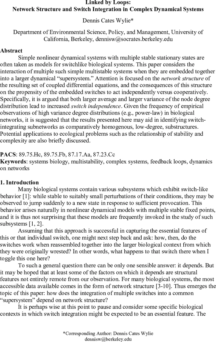Linked by Loops: Network Structure and Switch Integration in Complex   Dynamical Systems