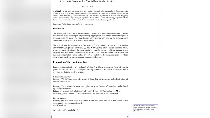 A Security Protocol for Multi-User Authentication