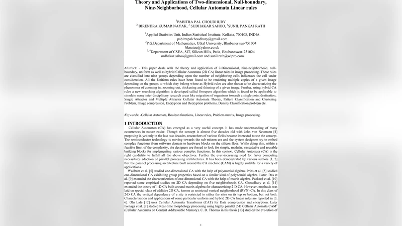 Theory and Applications of Two-dimensional, Null-boundary,   Nine-Neighborhood, Cellular Automata Linear rules