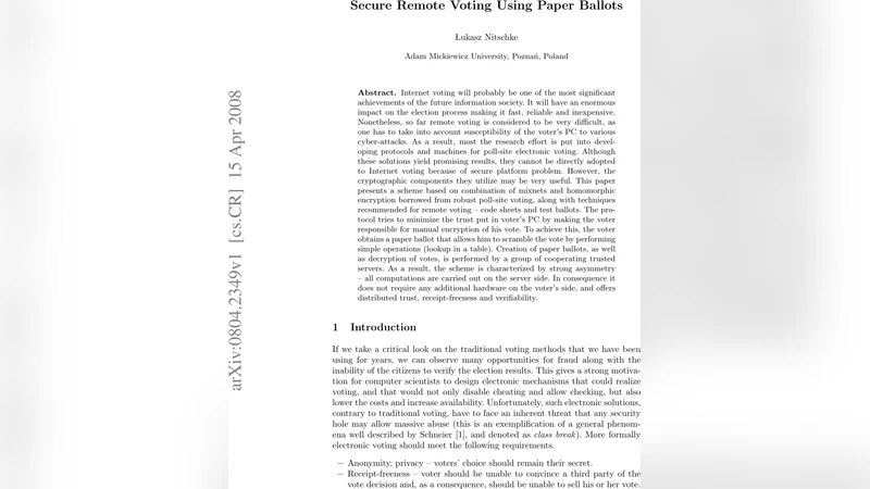 Secure Remote Voting Using Paper Ballots