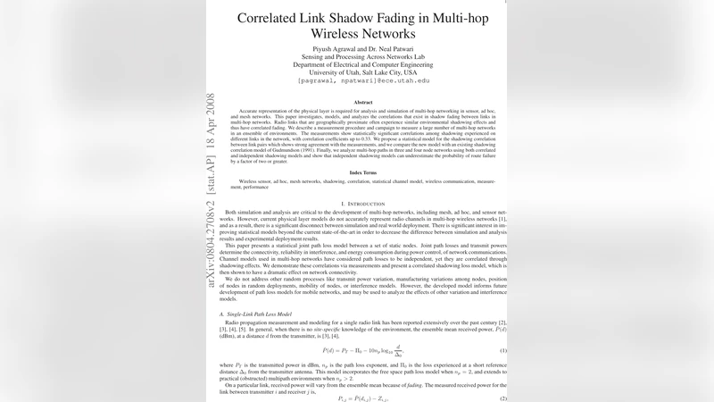 Correlated Link Shadow Fading in Multi-hop Wireless Networks