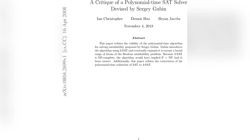 A Critique of a Polynomial-time SAT Solver Devised by Sergey Gubin
