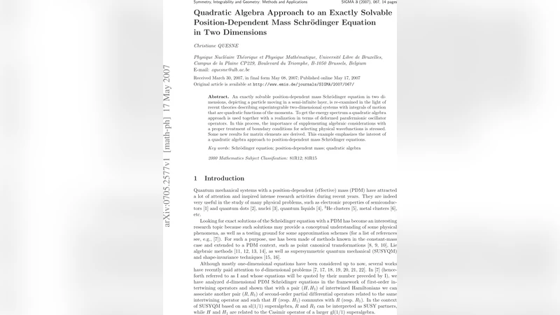 Quadratic Algebra Approach to an Exactly Solvable Position-Dependent   Mass Schr"odinger Equation in Two Dimensions