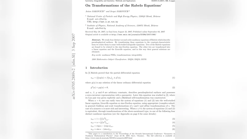 On Transformations of the Rabelo Equations