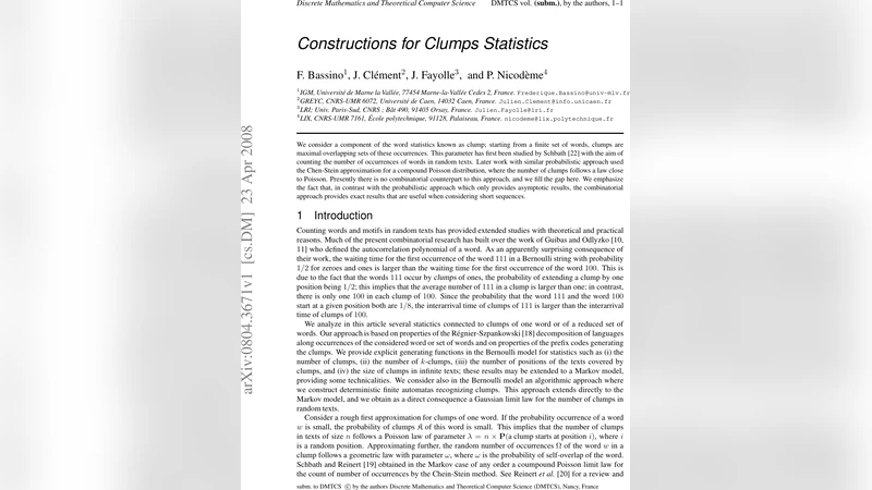 Constructions for Clumps Statistics