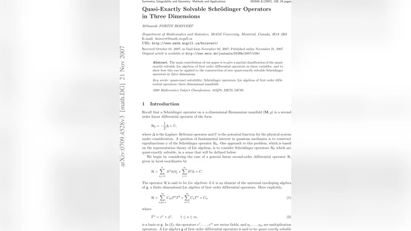 Quasi-Exactly Solvable Schr"odinger Operators in Three Dimensions