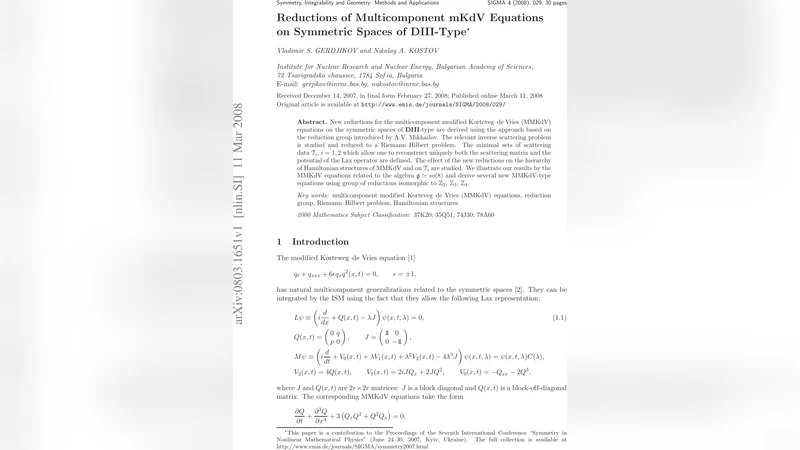 Reductions of Multicomponent mKdV Equations on Symmetric Spaces of   DIII-Type