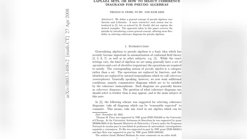 Laplaza Sets, or How to Select Coherence Diagrams for Pseudo Algebras