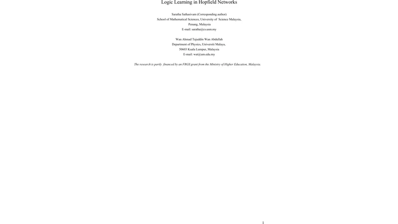 Logic Learning in Hopfield Networks