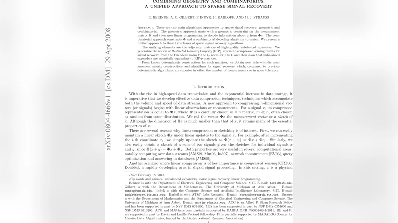 Combining geometry and combinatorics: A unified approach to sparse   signal recovery