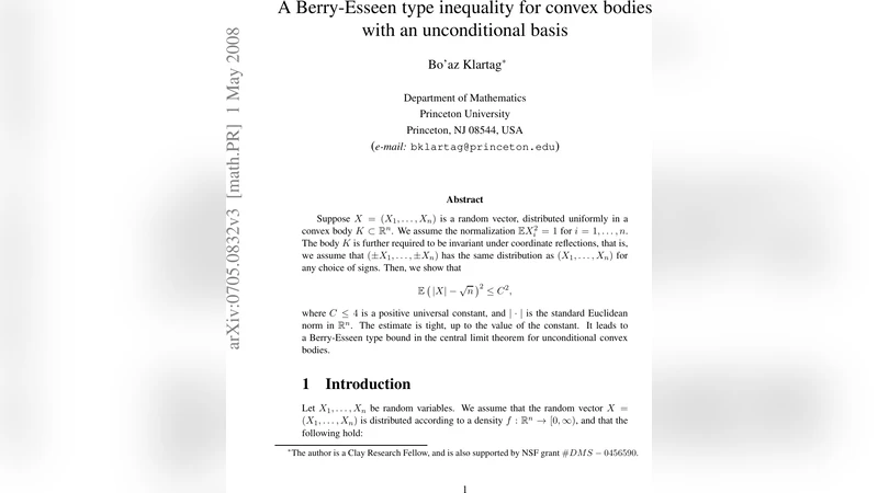 A Berry-Esseen type inequality for convex bodies with an unconditional   basis